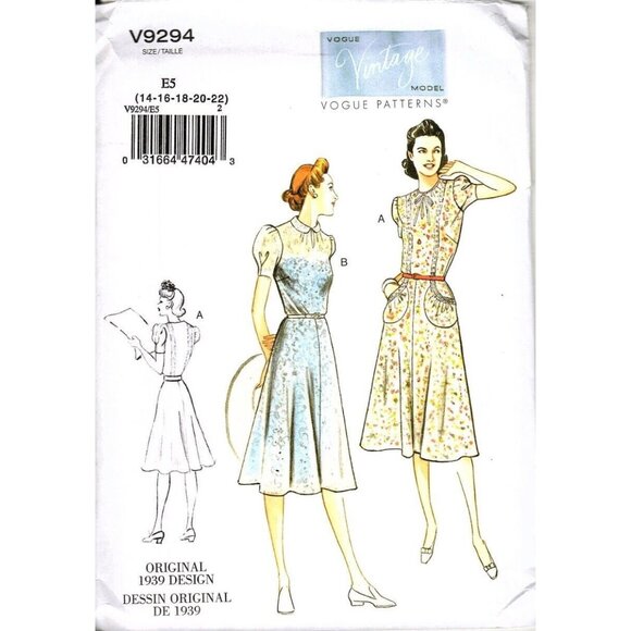 Vogue V9294 Misses 14 to 22 Circa 1939 Fitted Dress UNCUT Sewing Pattern - Picture 1 of 2